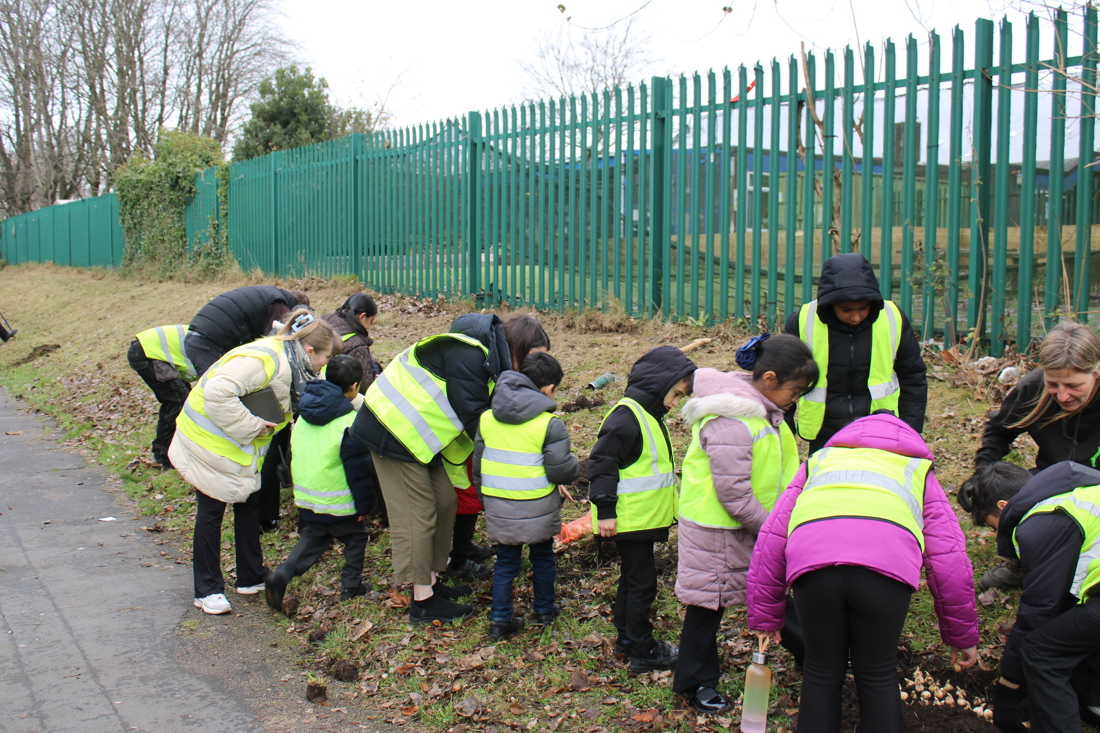 Group Shot Of Eco Council Planting Bulbs