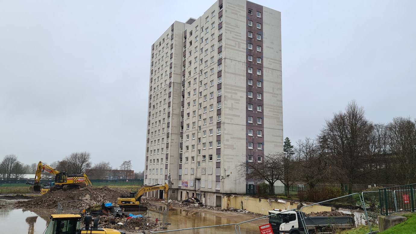 Demolition of Oldham towerblocks underway to make way for eco-friendly homes