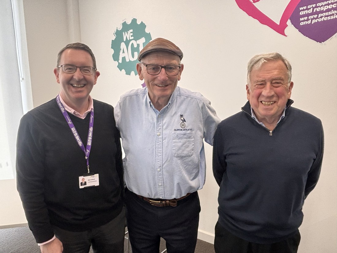 (L R) FCHO Chief Executive Mark Gifford, Owner Of Oldham Athletic Football Club Frank Rothwell OBE And Chairman And Trustee Of Prostate Cancer Support, Phil Ormesher (1)