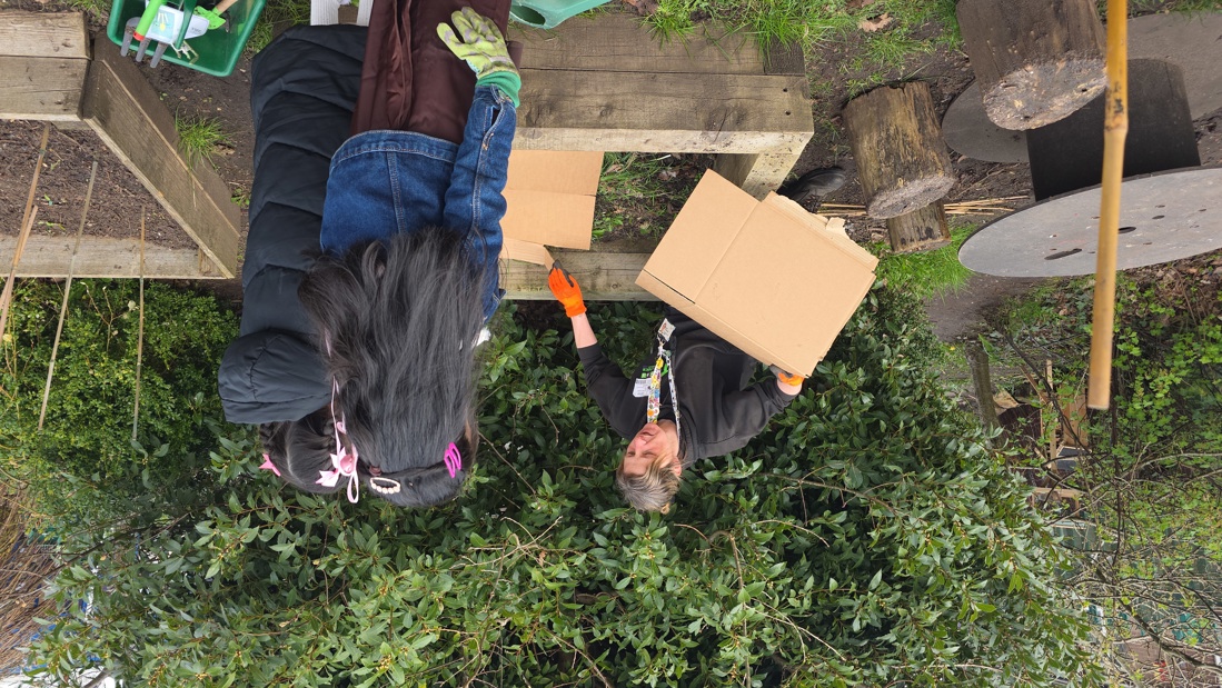 Netty Southward Showing Pupils How To Lay The Cardboard As Part Of The 'No Dig Bed' Process