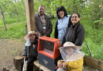 L R Maryam Ahmad Aged 5, Carl Turner Neighbourhood Manager At FCHO, Catherine Charnock Beekeeper At Local Food First CIC, Musa Ahmad Aged 3, Lina Valencia Founder Of Local Food First CIC